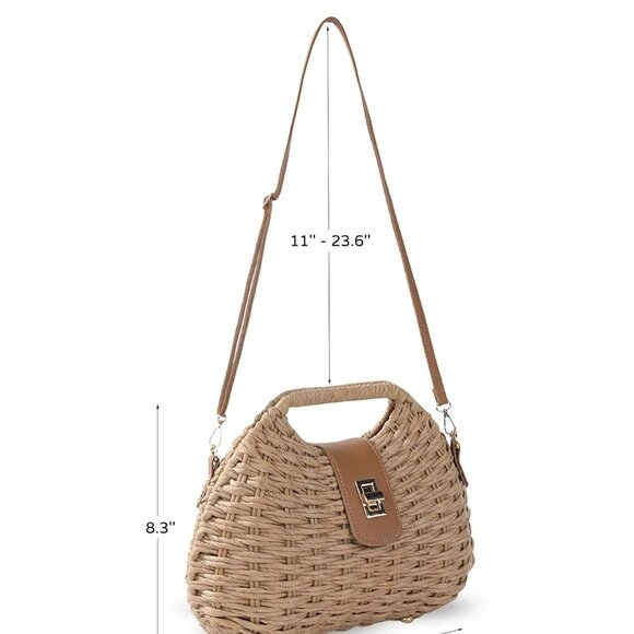 Clutch Purse Straw Crossbody Bag Women Summer Adjustable Strap Boho Handwoven - Picture 4 of 6